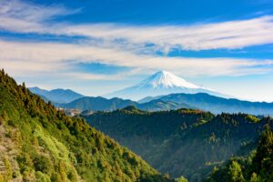 遠くに望む富士山